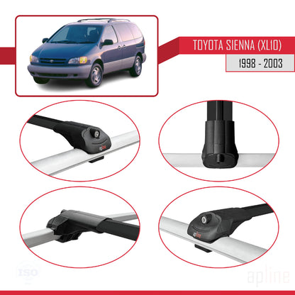 Compatible avec Toyota Sienna (XL10) 1998-2003 ACE-1 Barres de Toit Railing Porte-Bagages de Voiture Noir Aluminium 3 Barres