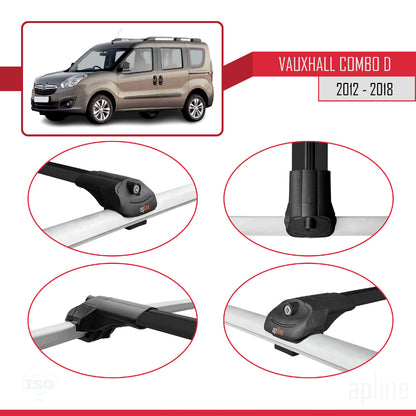 Compatible avec Vauxhall Combo D 2012-2018 ACE-1 Barres de Toit Railing Porte-Bagages de Voiture Noir Aluminium 3 Barres