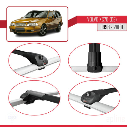 Compatible avec Volvo XC70 1998-2000 ACE-1 Barres de Toit Railing Porte-Bagages de Voiture Noir Aluminium 2 Barres