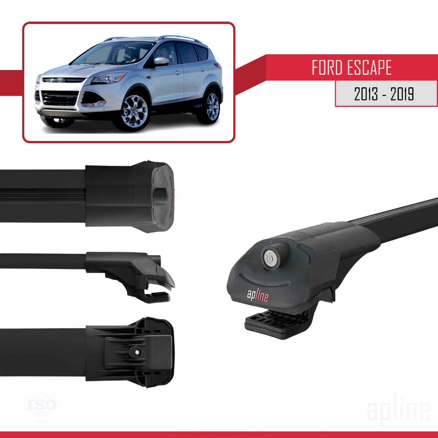 Compatible avec Ford Escape 3 2013-2019 ACE-1 Barres de Toit Railing Porte-Bagages de Voiture Noir Aluminium 3 Barres