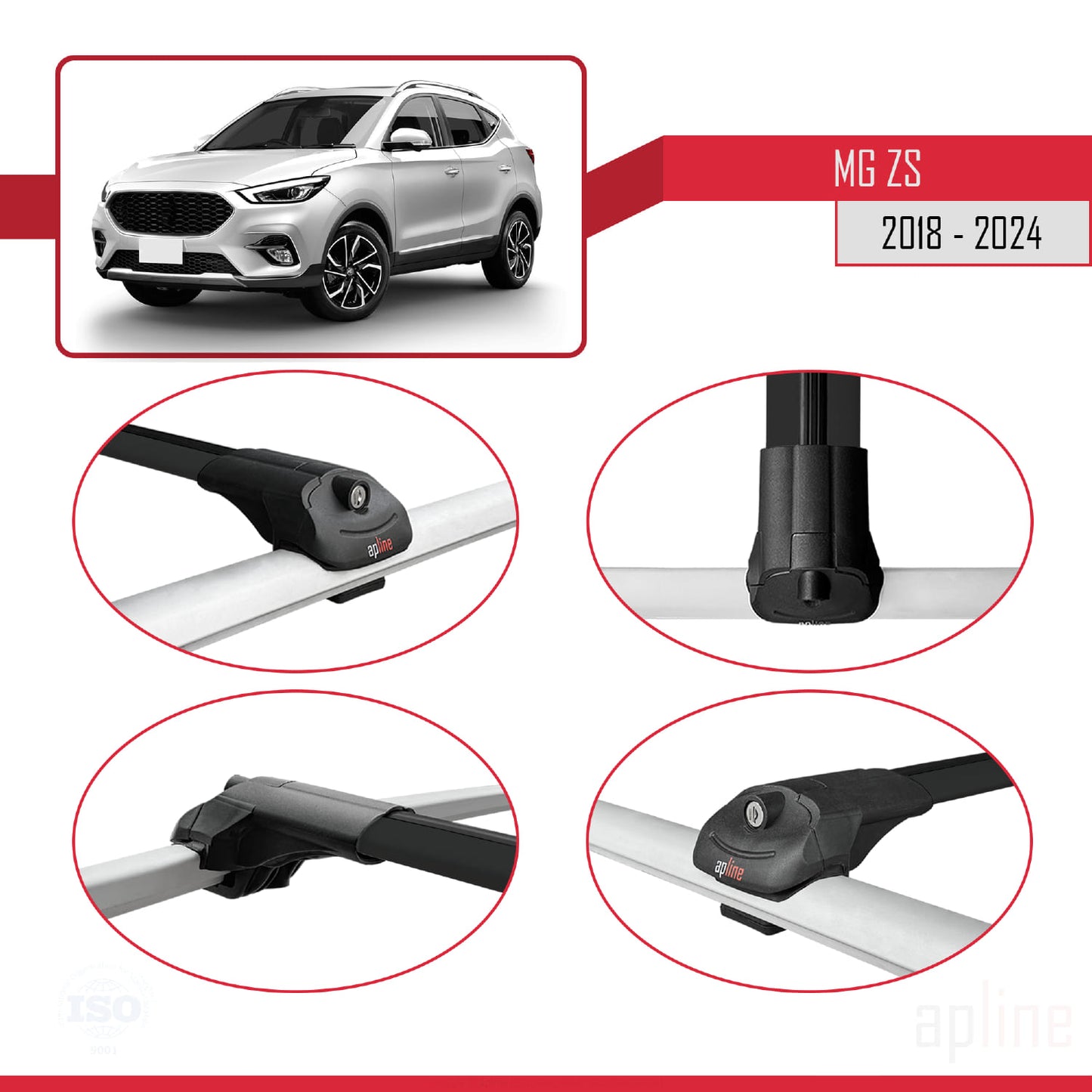 Compatible avec MG ZS 2018-2024 ACE-1 Barres de Toit Railing Porte-Bagages de Voiture Noir Aluminium 3 Barres