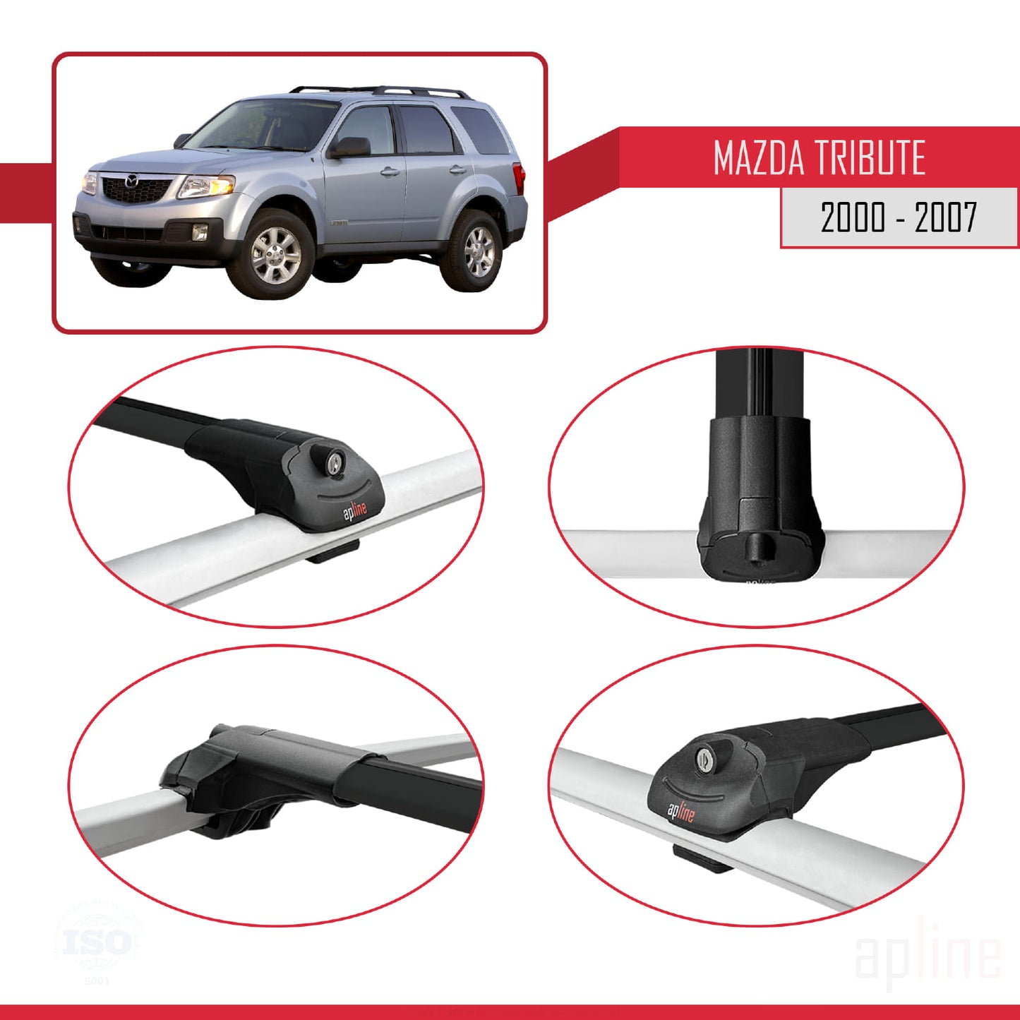 Compatible with Mazda Tribute 2000-2007 ACE-1 Car Roof Rack Cross Bar Black Aluminium 3 Bars