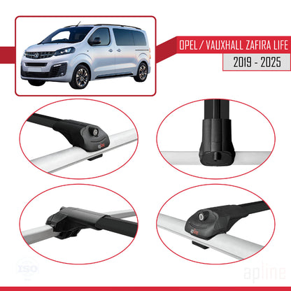 Compatible avec Opel Zafira Life 2019-2025 ACE-1 Barres de Toit Railing Porte-Bagages de Voiture Noir Aluminium 4 Barres