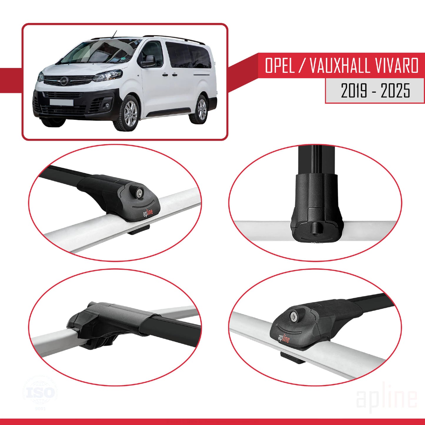 Compatible avec Opel Vivaro C 2019-2025 ACE-1 Barres de Toit Railing Porte-Bagages de Voiture Noir Aluminium 3 Barres