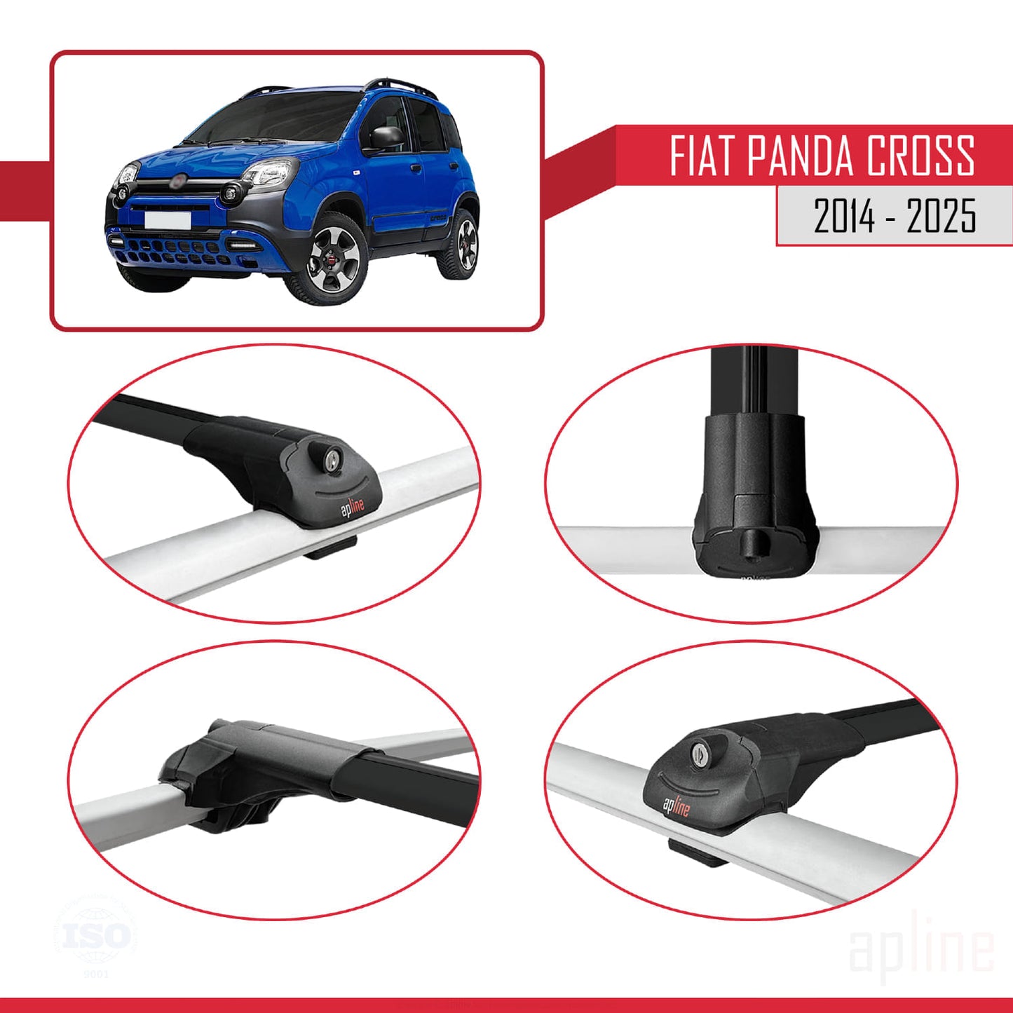 Compatible avec Fiat Panda Cross 2014-2025 ACE-1 Barres de Toit Railing Porte-Bagages de Voiture Noir Aluminium 2 Barres