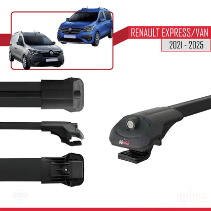 Compatible avec Renault Express 2021-2025 ACE-1 Barres de Toit Railing Porte-Bagages de Voiture Noir Aluminium 4 Barres