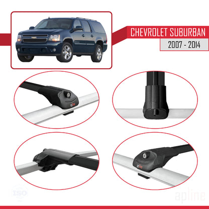Compatible avec Chevrolet Suburban 2007-2014 ACE-1 Barres de Toit Railing Porte-Bagages de Voiture Noir Aluminium 2 Barres
