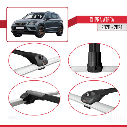 Compatible avec Cupra Ateca 2020-2024 ACE-1 Barres de Toit Railing Porte-Bagages de Voiture Noir Aluminium 3 Barres