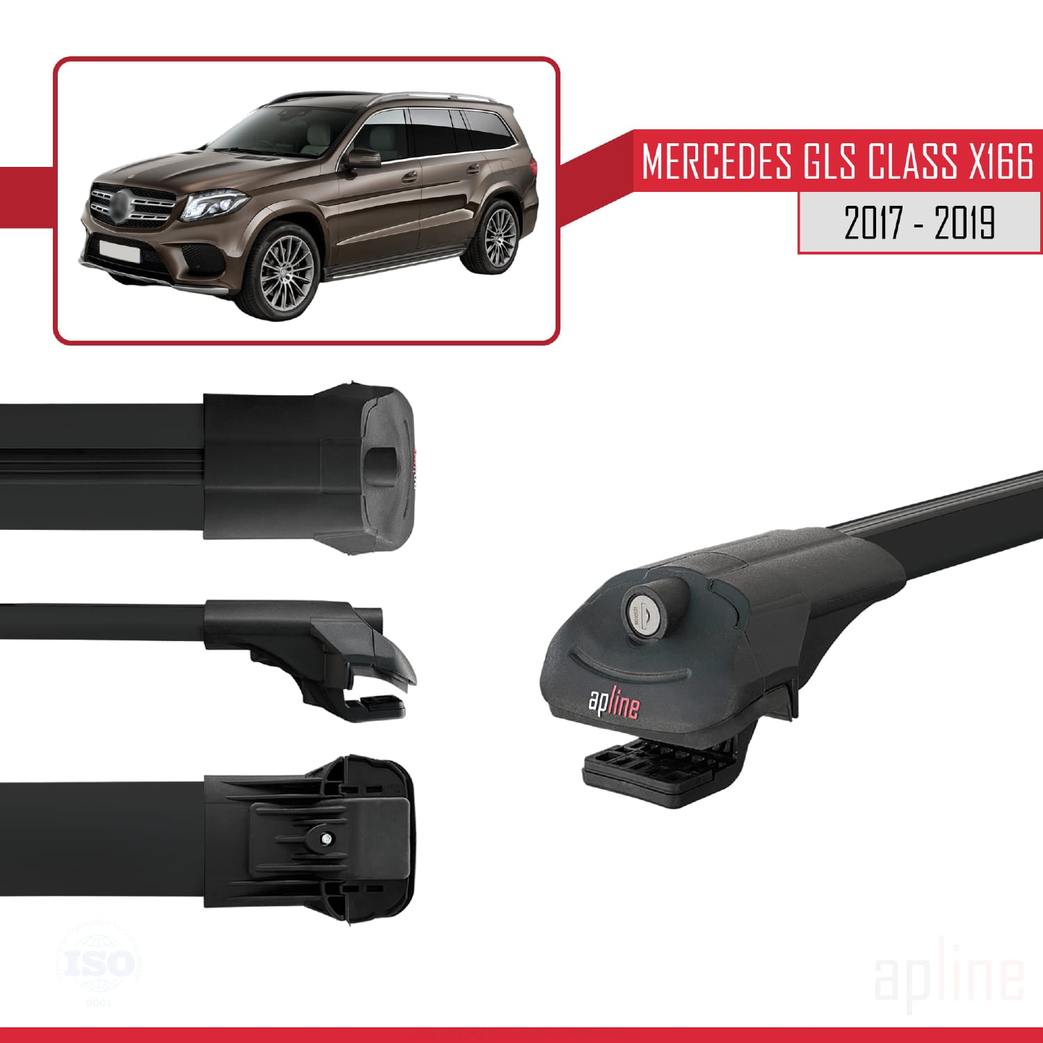 Compatible avec Mercedes GLS Class X166 2017-2019 ACE-1 Barres de Toit Railing Porte-Bagages de Voiture Noir Aluminium 2 Barres