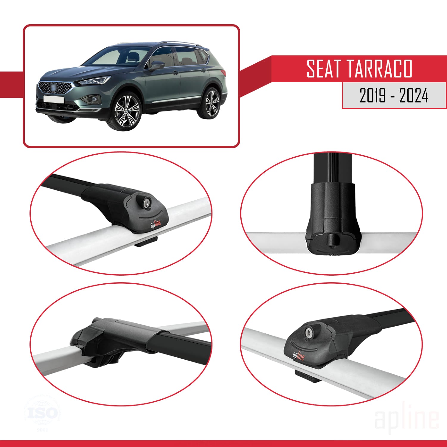 Compatible avec Seat Tarraco 2019-2024 ACE-1 Barres de Toit Railing Porte-Bagages de Voiture Noir Aluminium 2 Barres