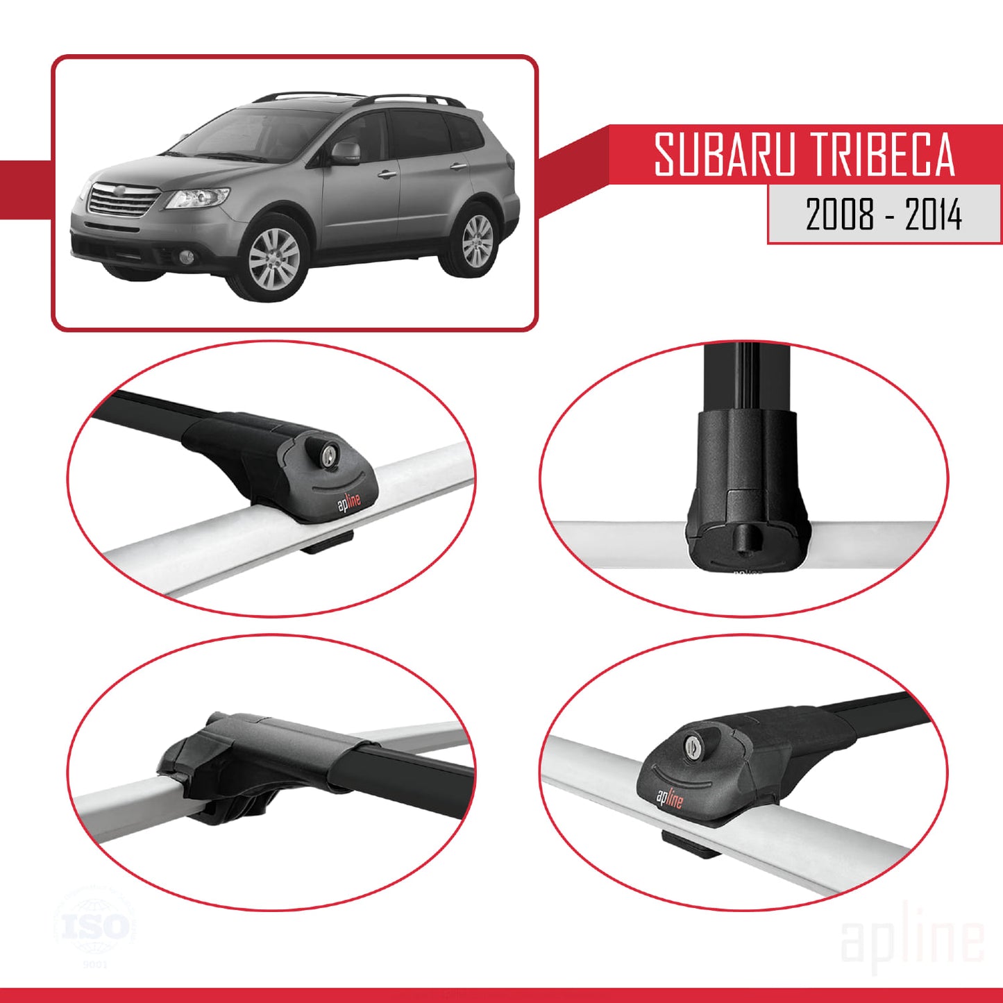 Compatible avec Subaru Tribeca 2008-2014 ACE-1 Barres de Toit Railing Porte-Bagages de Voiture Noir Aluminium 2 Barres