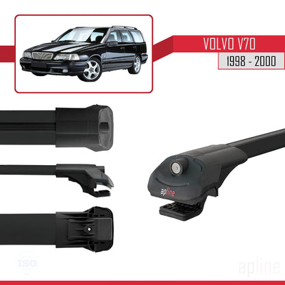 Compatible avec Volvo V70 1998-2000 ACE-1 Barres de Toit Railing Porte-Bagages de Voiture Noir Aluminium 3 Barres
