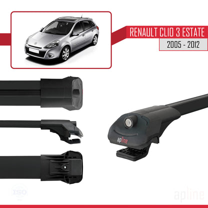 Compatible avec Renault Clio 3 Estate 2005-2012 ACE-1 Barres de Toit Railing Porte-Bagages de Voiture Noir Aluminium 2 Barres