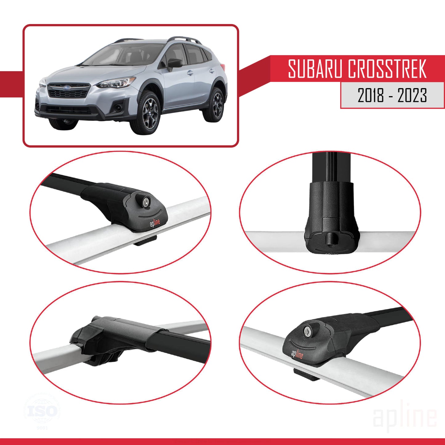 Compatible avec Subaru Crosstrek 2018-2023 ACE-1 Barres de Toit Railing Porte-Bagages de Voiture Noir Aluminium 3 Barres