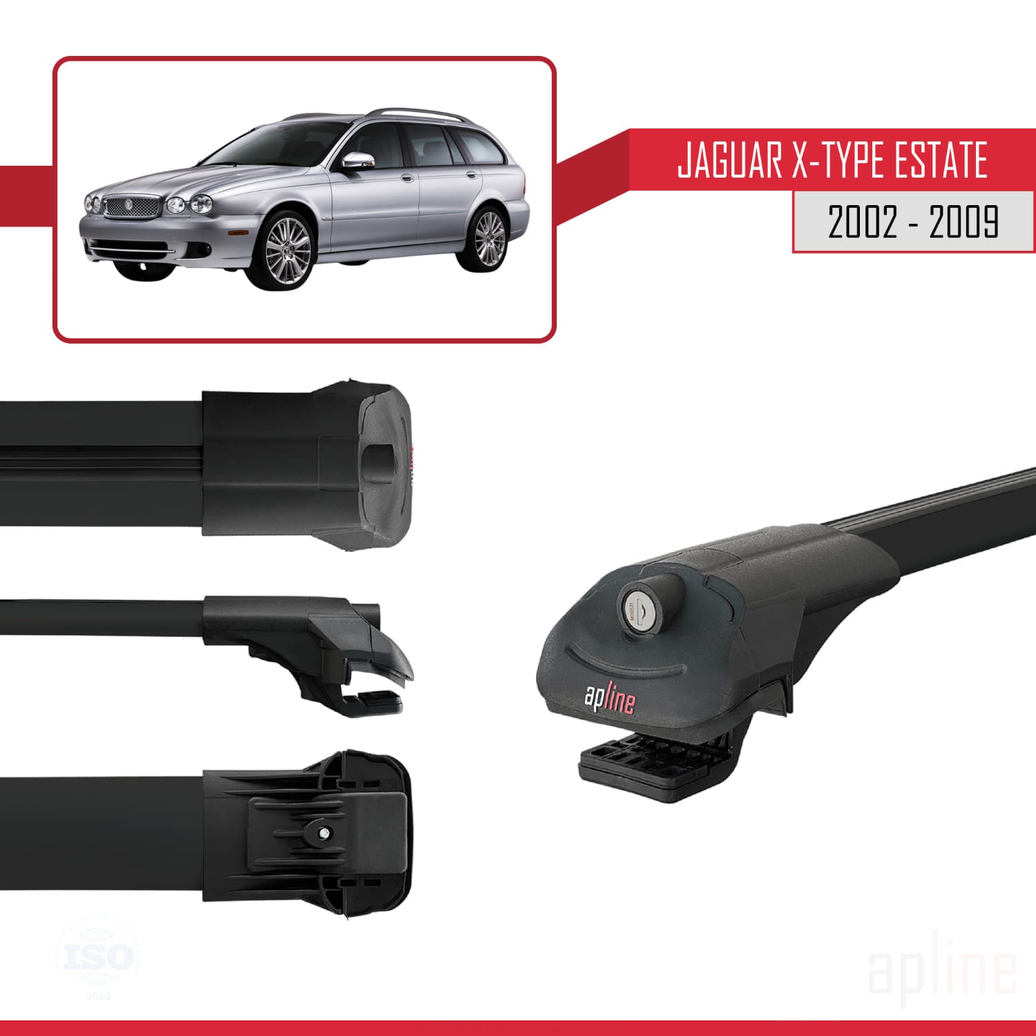 Compatible avec Jaguar X-Type Estate 2002-2009 ACE-1 Barres de Toit Railing Porte-Bagages de Voiture Noir Aluminium 2 Barres