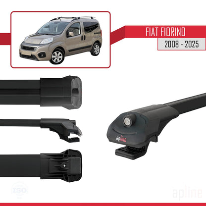 Compatible avec Fiat Fiorino (Modèle Tubulaire) 2008-2025 ACE-1 Barres de Toit Railing Porte-Bagages de Voiture Noir Aluminium 3 Barres