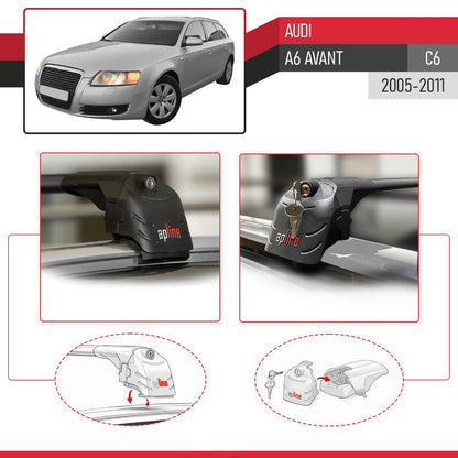 Compatible with A6 (C6) Avant 2005-2011 ACE-2 Car Roof Rack Cross Bar Black Aluminium 2 Bars