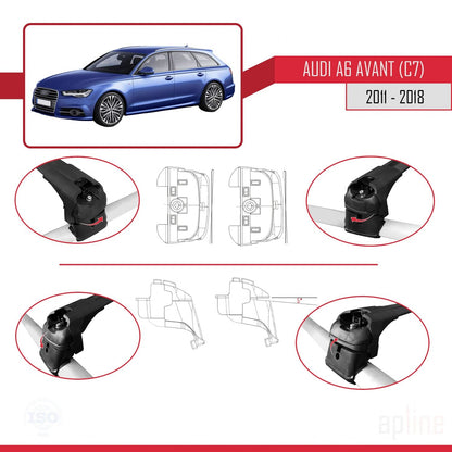 Compatible avec A6 (C7) Avant 2011-2018 ACE-2 Barres de Toit Railing Porte-Bagages de Voiture Noir Aluminium 2 Barres