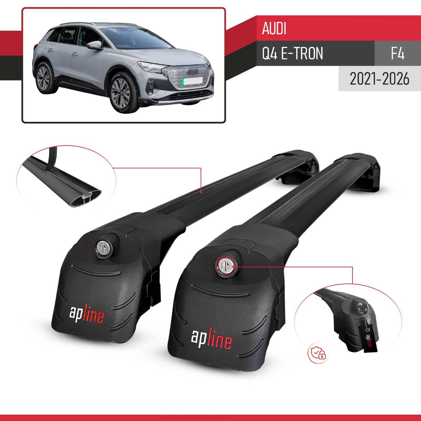 Compatible avec Audi Q4 (F4) E-Tron 2021-2026 ACE-2 modèle Barres de Toit Railing Porte-Bagages de Voiture Noir Aluminium Barres