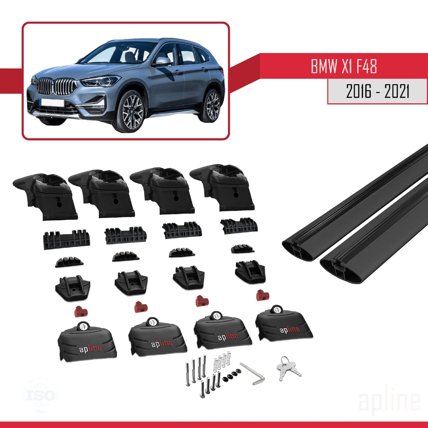 Compatible avec BMW X1 (F48) 2016-2022 ACE-2 Barres de Toit Railing Porte-Bagages de Voiture Noir Aluminium 2 Barres