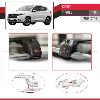 Compatible with Chery Tiggo 7 (T15) 2016-2019 ACE-2 Car Roof Rack Cross Bar Black Aluminium 2 Bars