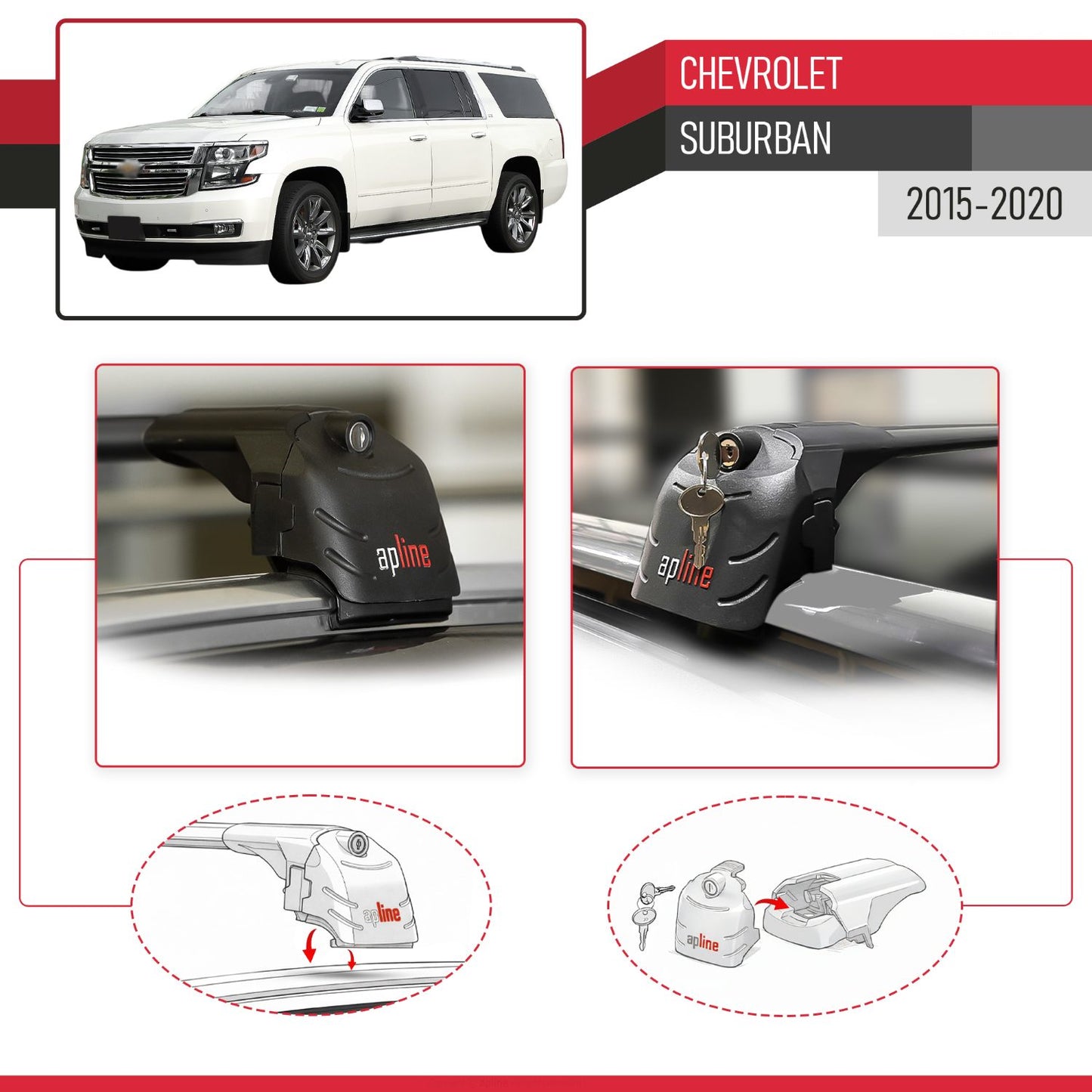 Compatible avec Chevrolet Suburban 2015-2020 ACE-2 modèle Barres de Toit Railing Porte-Bagages de Voiture Noir Aluminium Barres