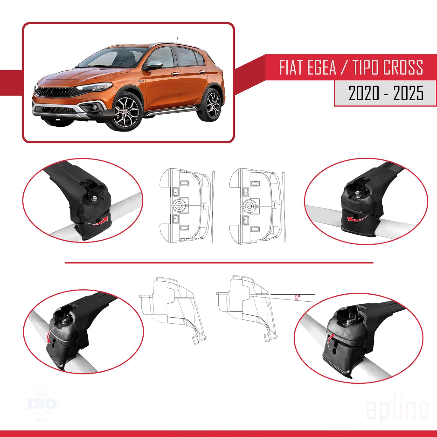 Compatible avec Fiat Egea Cross 2020-2025 ACE-2 Barres de Toit Railing Porte-Bagages de Voiture Noir Aluminium 2 Barres