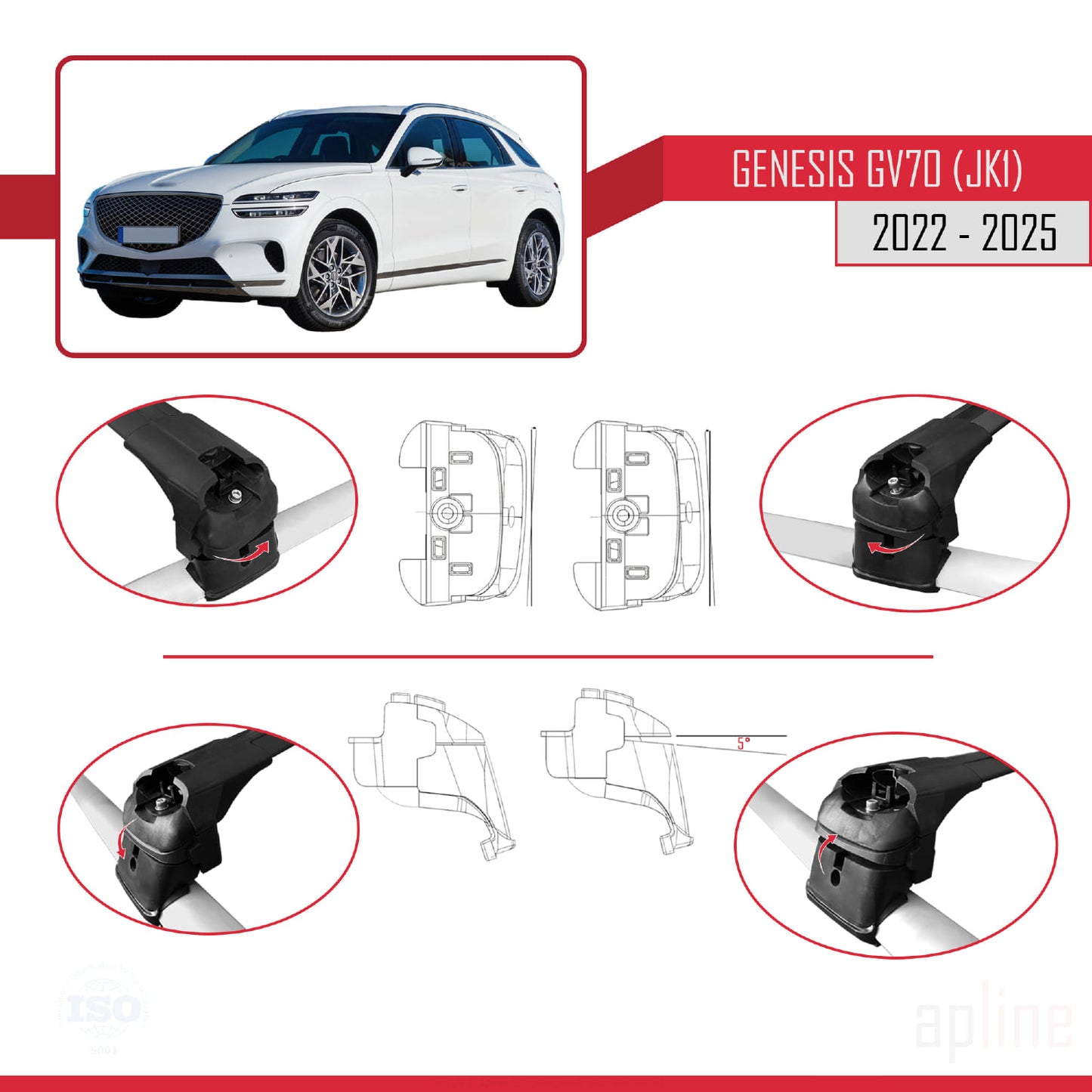 Compatible avec Genesis GV70 (JK1) 2022-2025 ACE-2 Barres de Toit Railing Porte-Bagages de Voiture Noir Aluminium 2 Barres