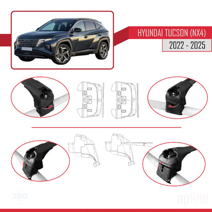 Compatible avec Hyundai Tucson 4 (NX4) 2022-2025 ACE-2 Barres de Toit Railing Porte-Bagages de Voiture Noir Aluminium 2 Barres