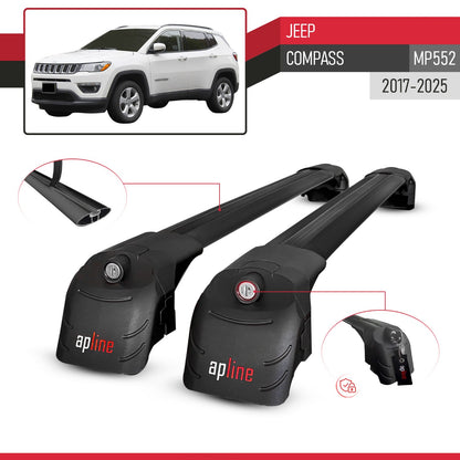 Compatible with Jeep Compass 2017-2025 ACE-2 Car Roof Rack Cross Bar Black Aluminium 2 Bars