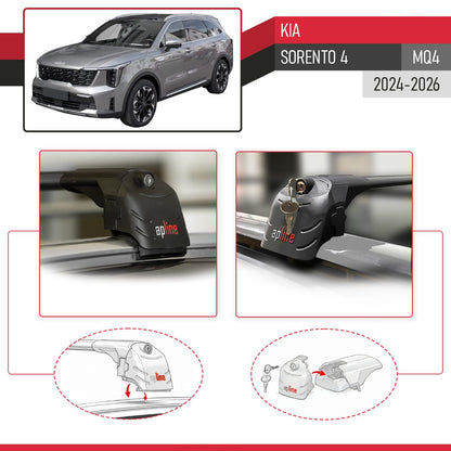 Compatible avec Kia Sorento 4 (MQ4) Post-Facelift 2024-2026 ACE-2 modèle Barres de Toit Railing Porte-Bagages de Voiture Noir Aluminium Barres