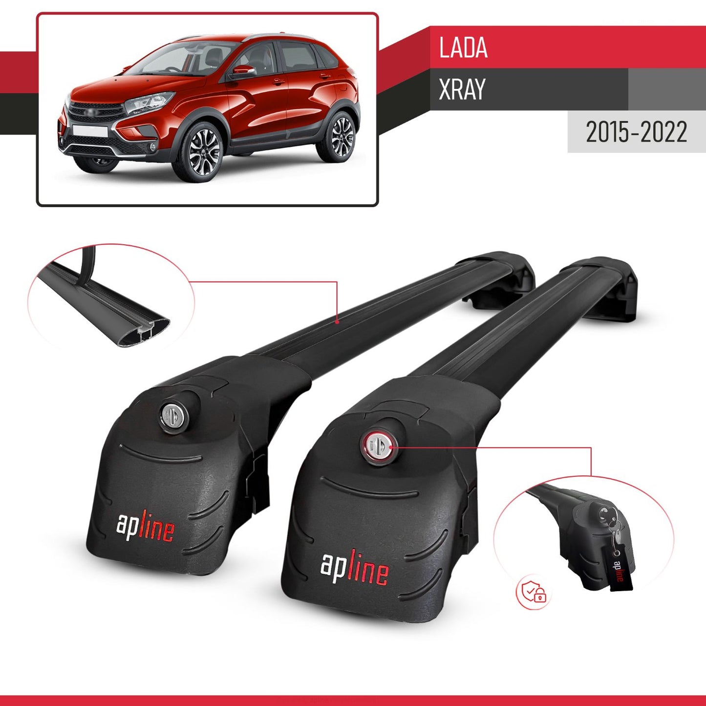 Compatible with Lada Xray 2015-2022 ACE-2 Car Roof Rack Cross Bar Black Aluminium 2 Bars