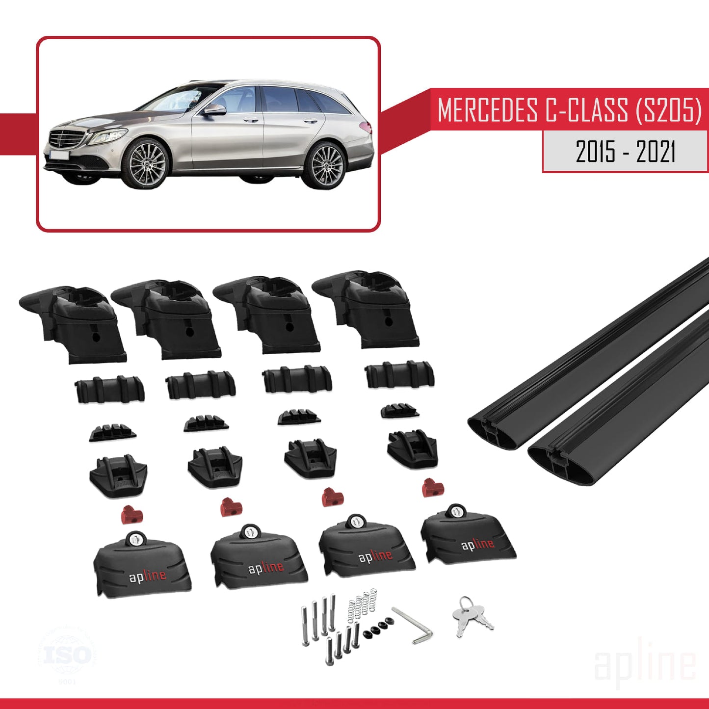 Compatible avec Mercedes Classe C 4 (S205) 2015-2021 ACE-2 Barres de Toit Railing Porte-Bagages de Voiture Noir Aluminium 2 Barres