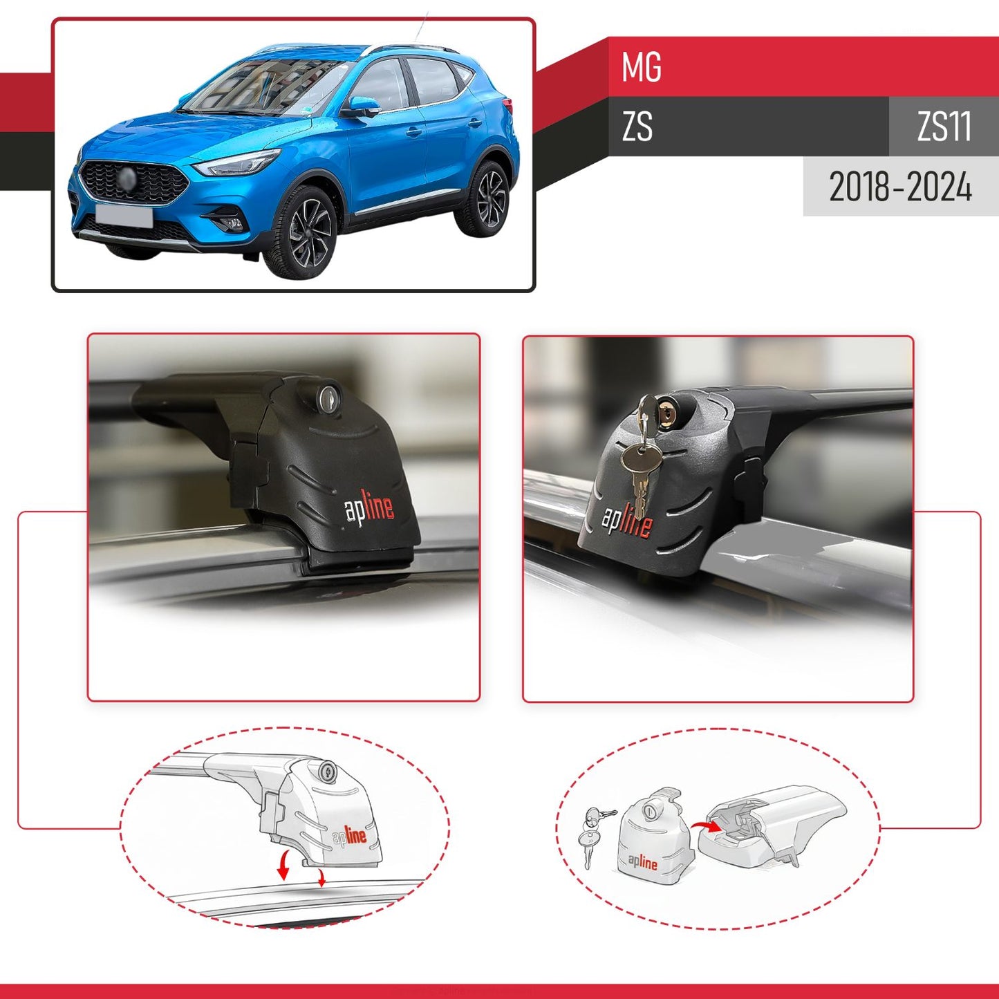 Compatible avec MG ZS (ZS11) 2018-2024 ACE-2 modèle Barres de Toit Railing Porte-Bagages de Voiture Noir Aluminium Barres
