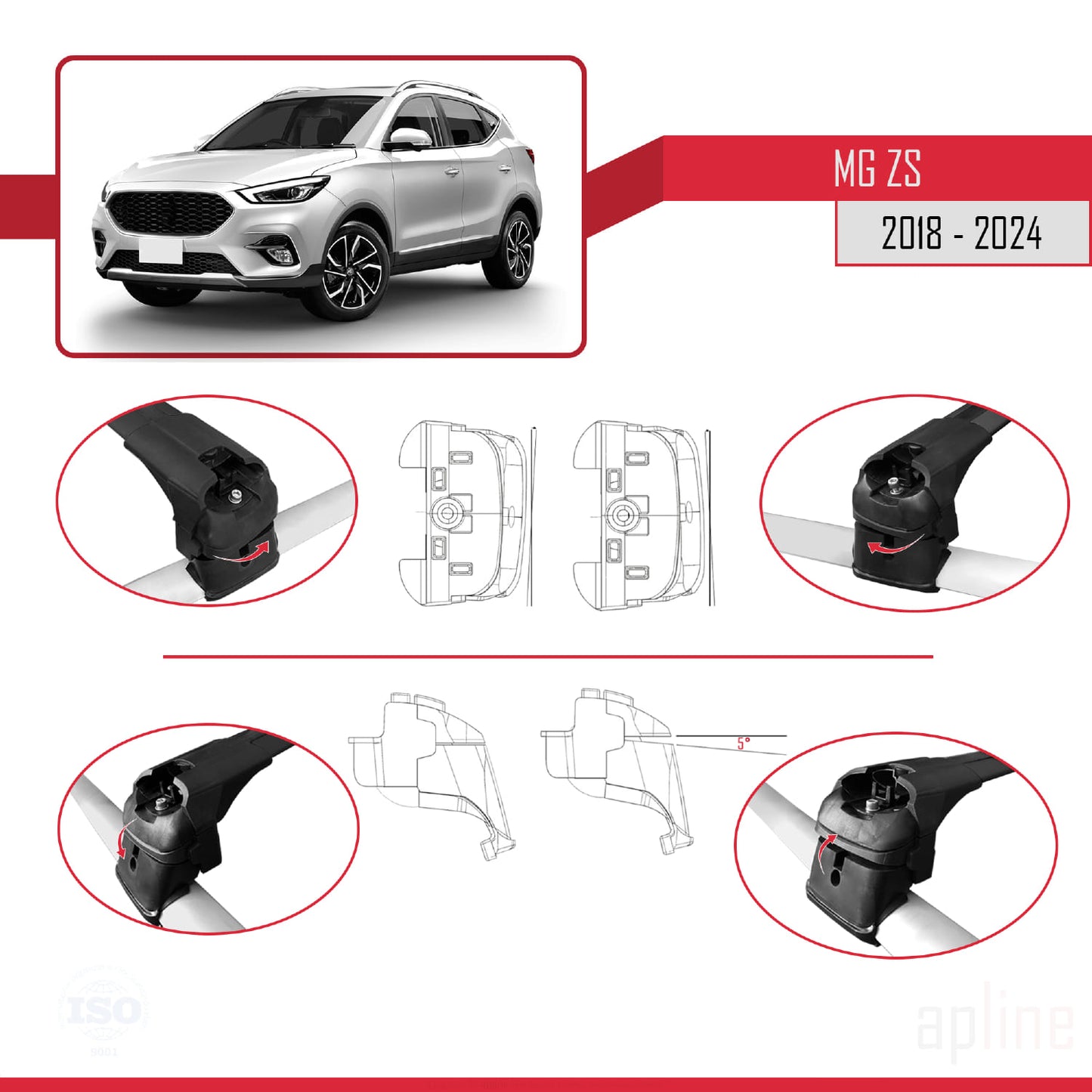 Compatible avec MG ZS 2018-2024 ACE-2 Barres de Toit Railing Porte-Bagages de Voiture Noir Aluminium 2 Barres