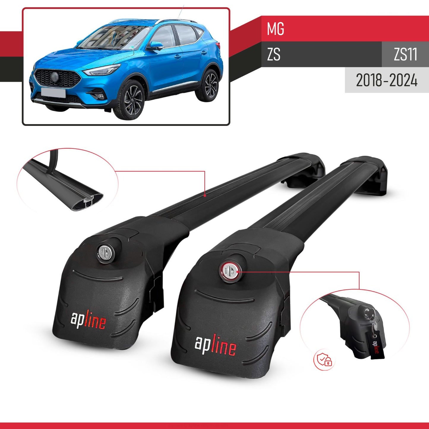 Compatible avec MG ZS (ZS11) 2018-2024 ACE-2 modèle Barres de Toit Railing Porte-Bagages de Voiture Noir Aluminium Barres