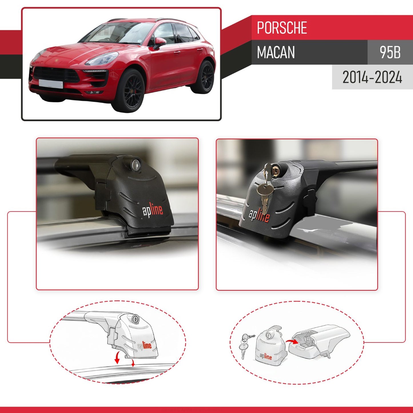 Compatible with Porsche Macan (95B) 2014-2024 ACE-2 Car Roof Rack Cross Bar Black Aluminium 2 Bars