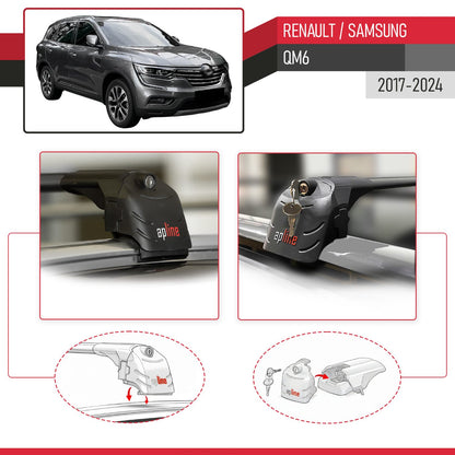 Compatible avec Renault Samsung QM6 2017-2024 ACE-2 modèle Barres de Toit Railing Porte-Bagages de Voiture Noir Aluminium Barres