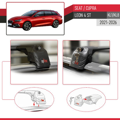 Compatible avec Seat/Cupra Leon 4 ST (KL1/KL8) 2021-2026 ACE-2 modèle Barres de Toit Railing Porte-Bagages de Voiture Noir Aluminium Barres