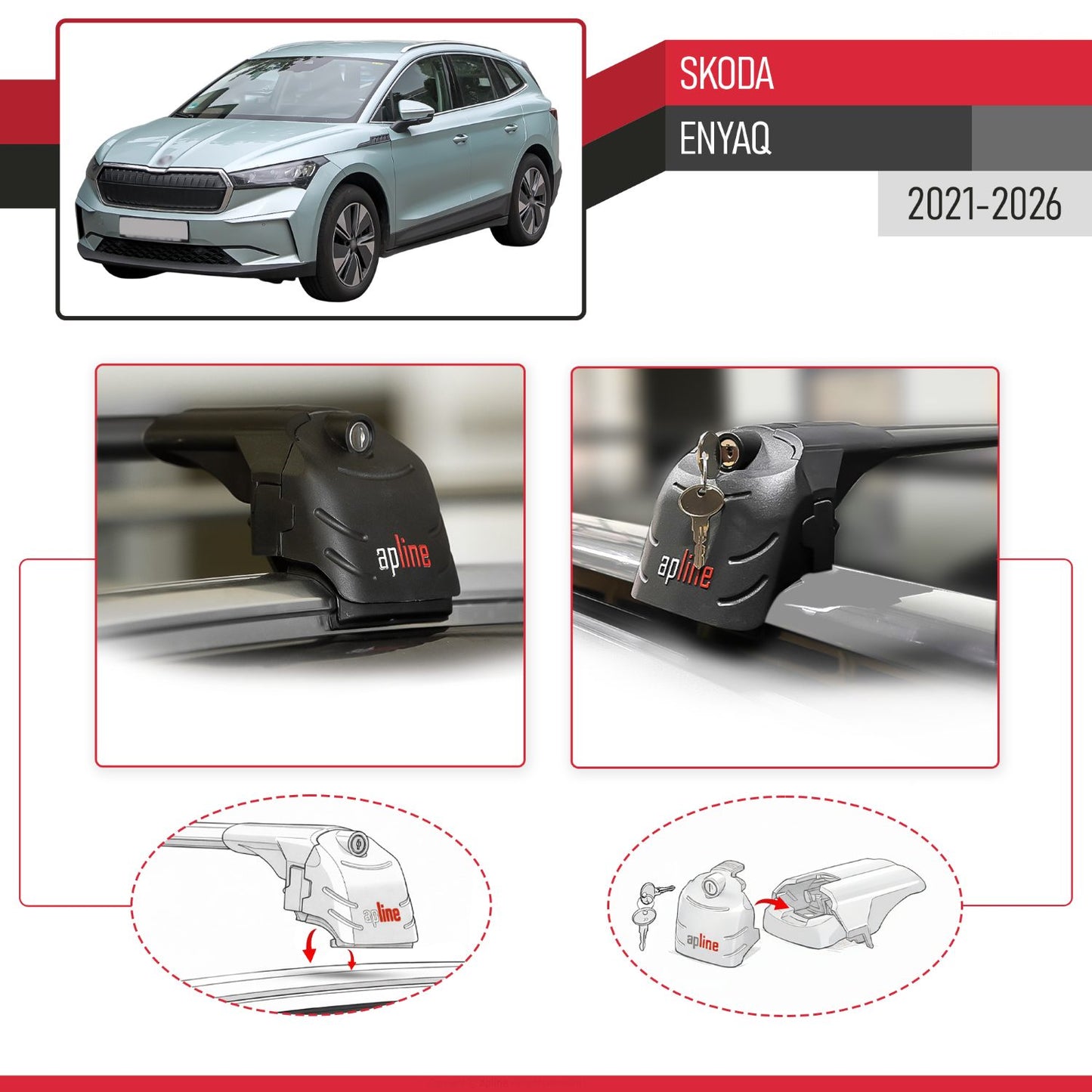 Compatible avec Skoda Enyaq 2021-2026 ACE-2 modèle Barres de Toit Railing Porte-Bagages de Voiture Noir Aluminium Barres