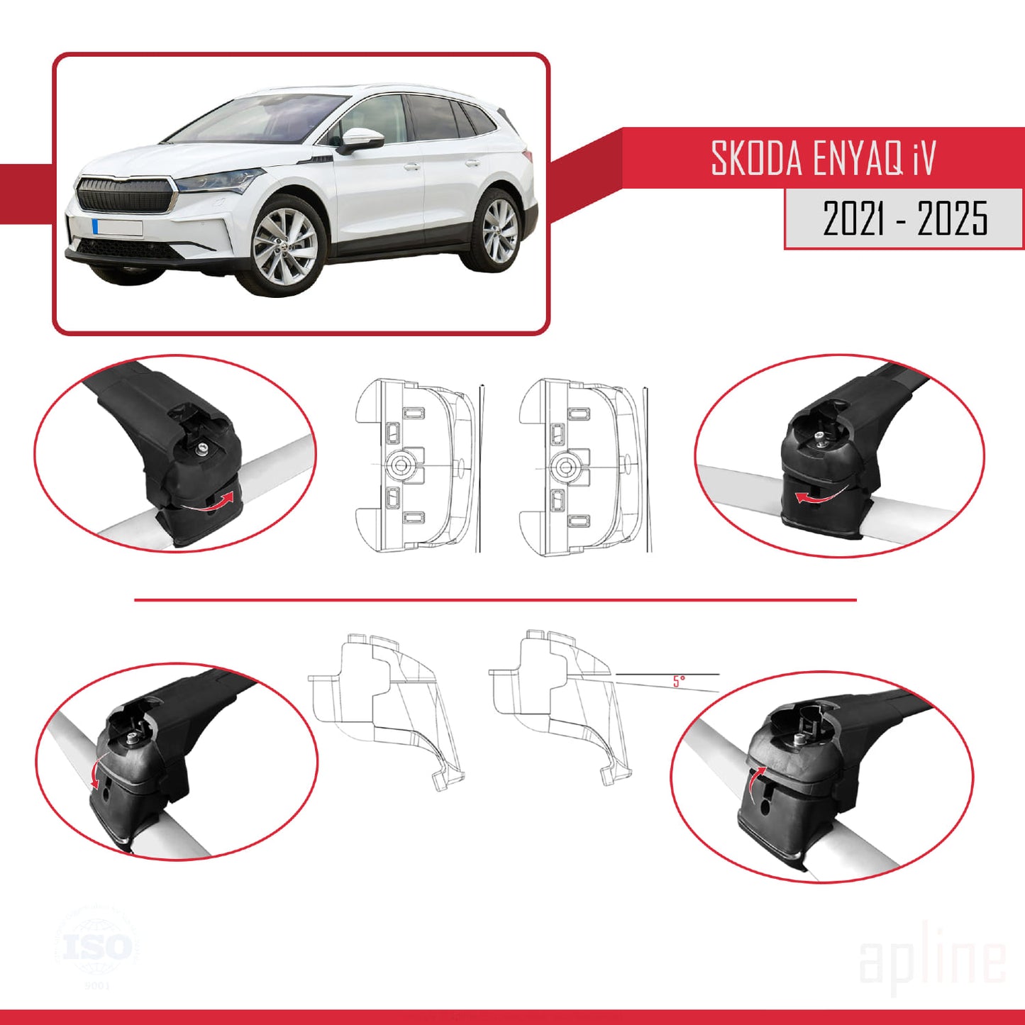 Compatible avec Skoda Enyaq 2021-2025 ACE-2 Barres de Toit Railing Porte-Bagages de Voiture Noir Aluminium 2 Barres