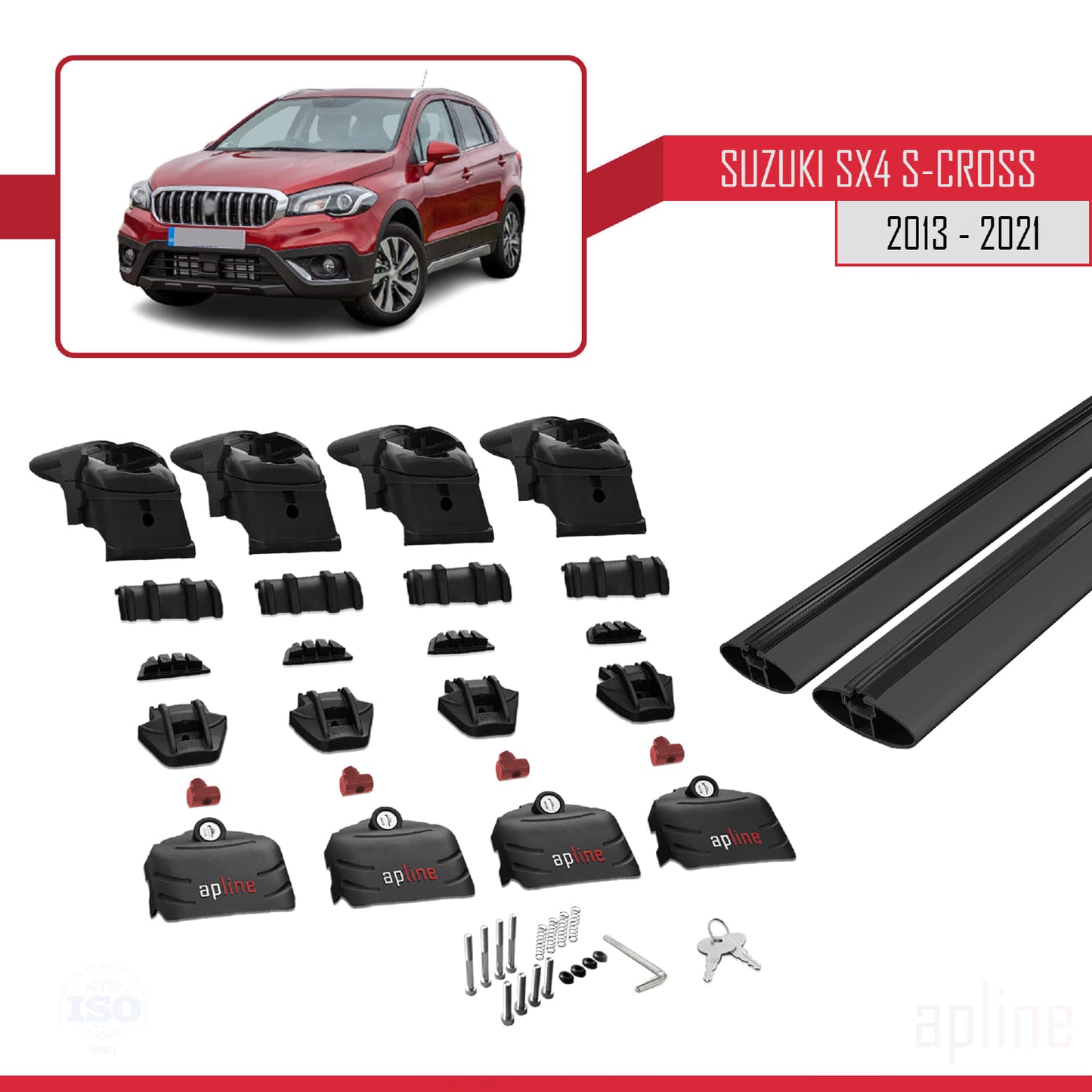 Compatible avec Suzuki SX4 S-Cross 3 (JYB) 2013-2021 ACE-2 Barres de Toit Railing Porte-Bagages de Voiture Noir Aluminium 2 Barres