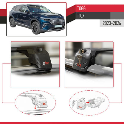 Compatible avec Togg T10X 2023-2026 ACE-2 modèle Barres de Toit Railing Porte-Bagages de Voiture Noir Aluminium Barres
