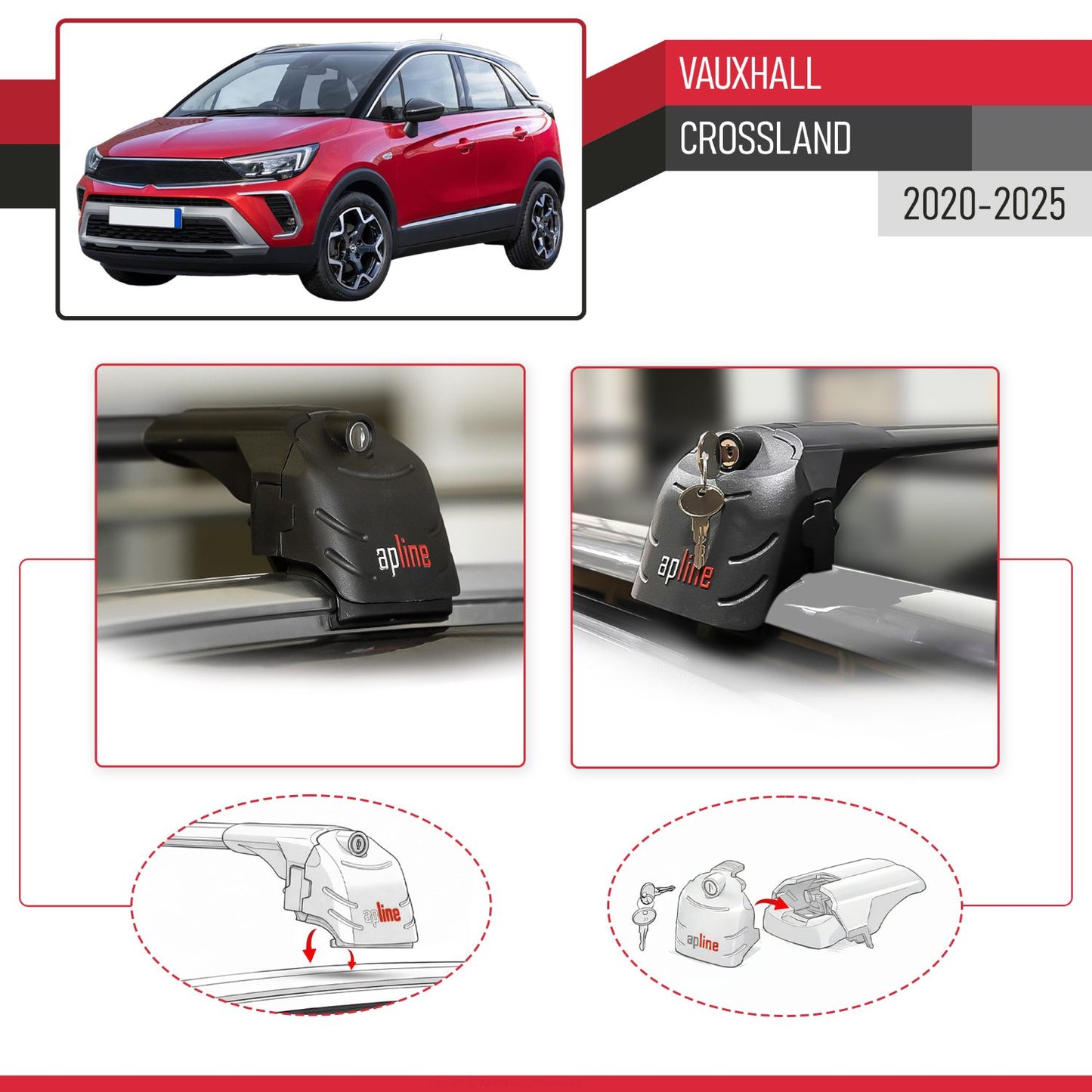 Compatible avec Vauxhall Crossland 2020-2025 ACE-2 modèle Barres de Toit Railing Porte-Bagages de Voiture Noir Aluminium Barres