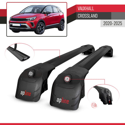 Compatible avec Vauxhall Crossland 2020-2025 ACE-2 modèle Barres de Toit Railing Porte-Bagages de Voiture Noir Aluminium Barres