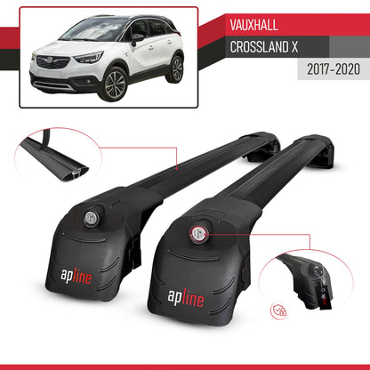 Compatible avec Vauxhall Crossland X 2017-2020 ACE-2 modèle Barres de Toit Railing Porte-Bagages de Voiture Noir Aluminium Barres