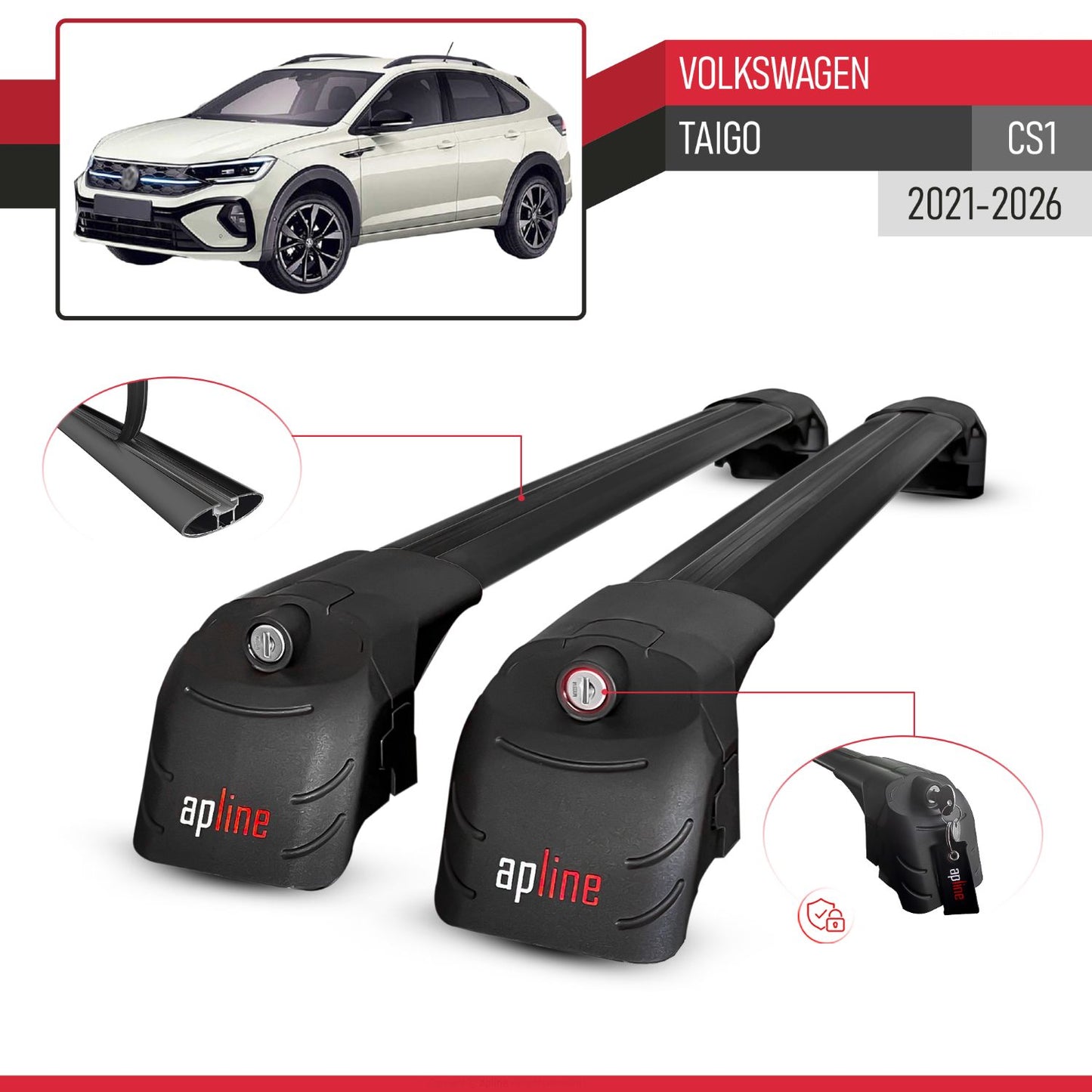 Compatible avec Volkswagen Taigo (CS1) 2021-2026 ACE-2 modèle Barres de Toit Railing Porte-Bagages de Voiture Noir Aluminium Barres