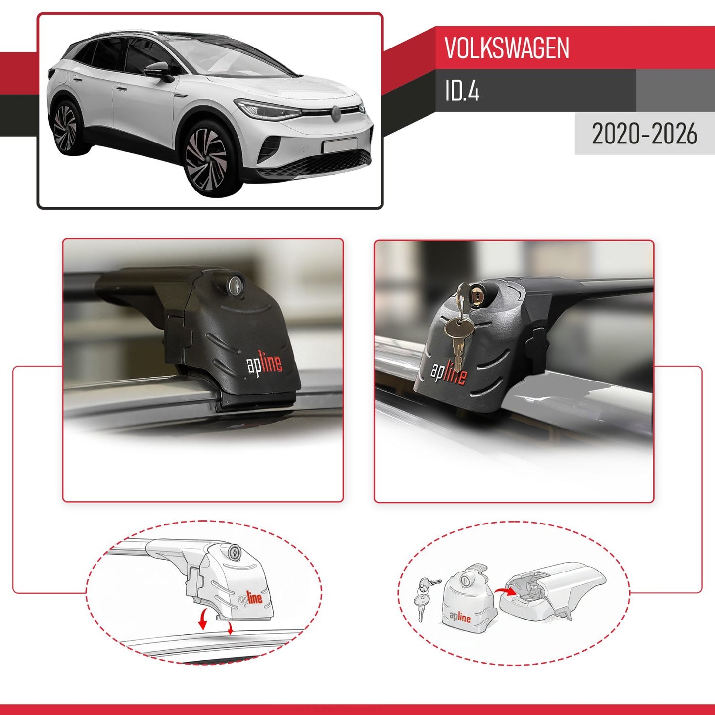Compatible with Volkswagen ID.4 2020-2025 ACE-2 Car Roof Rack Cross Bar Black Aluminium 2 Bars