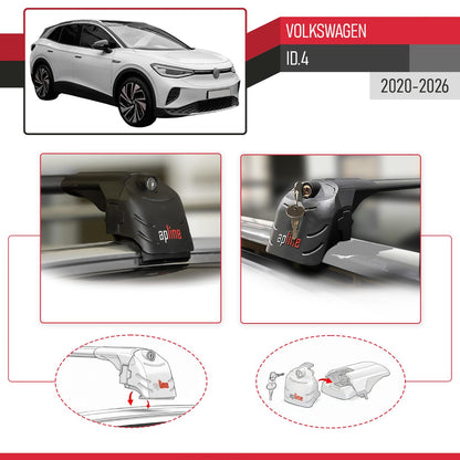 Compatible with Volkswagen ID.4 2020-2025 ACE-2 Car Roof Rack Cross Bar Black Aluminium 2 Bars
