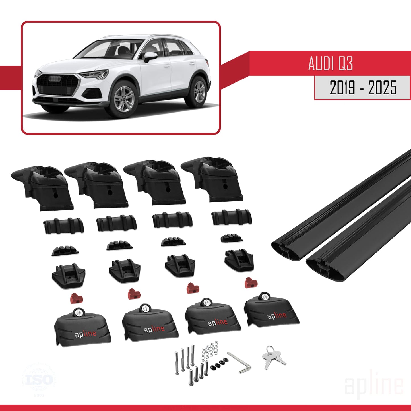 Compatible avec Q3 (F3) 2019-2025 ACE-2 Barres de Toit Railing Porte-Bagages de Voiture Noir Aluminium 2 Barres